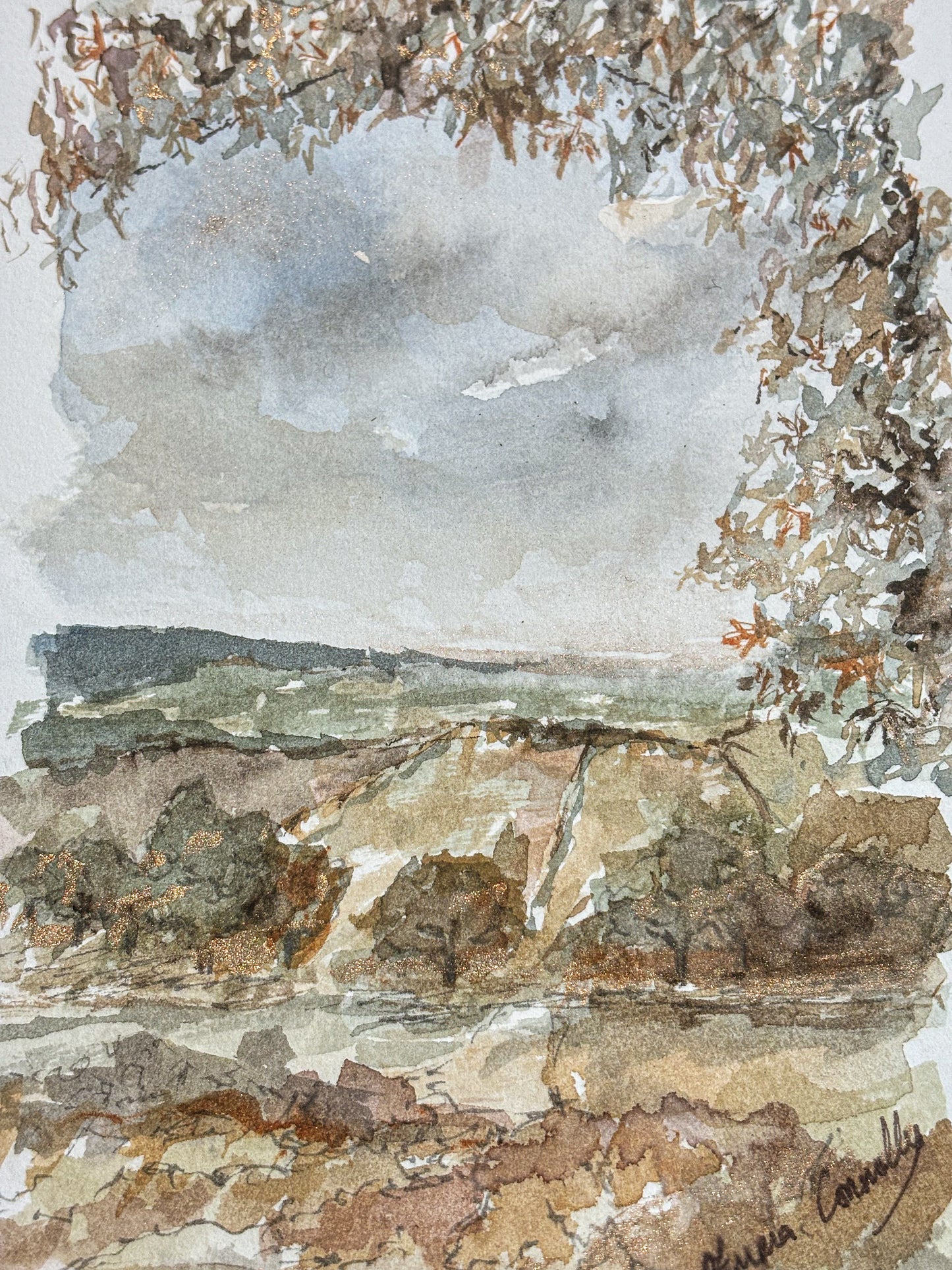 Autumn Fields Watercolour