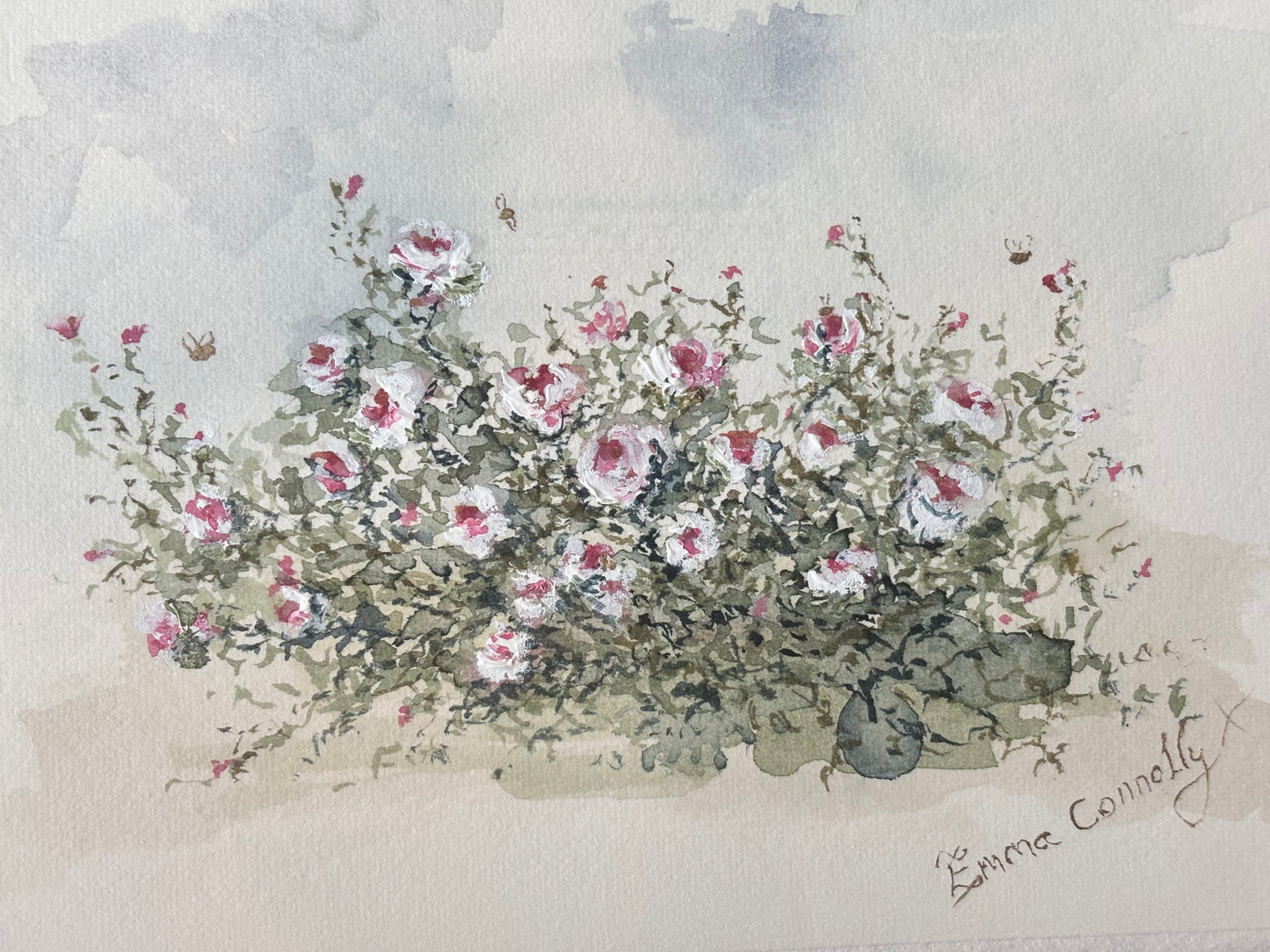 Roses And Gold Bees Watercolour