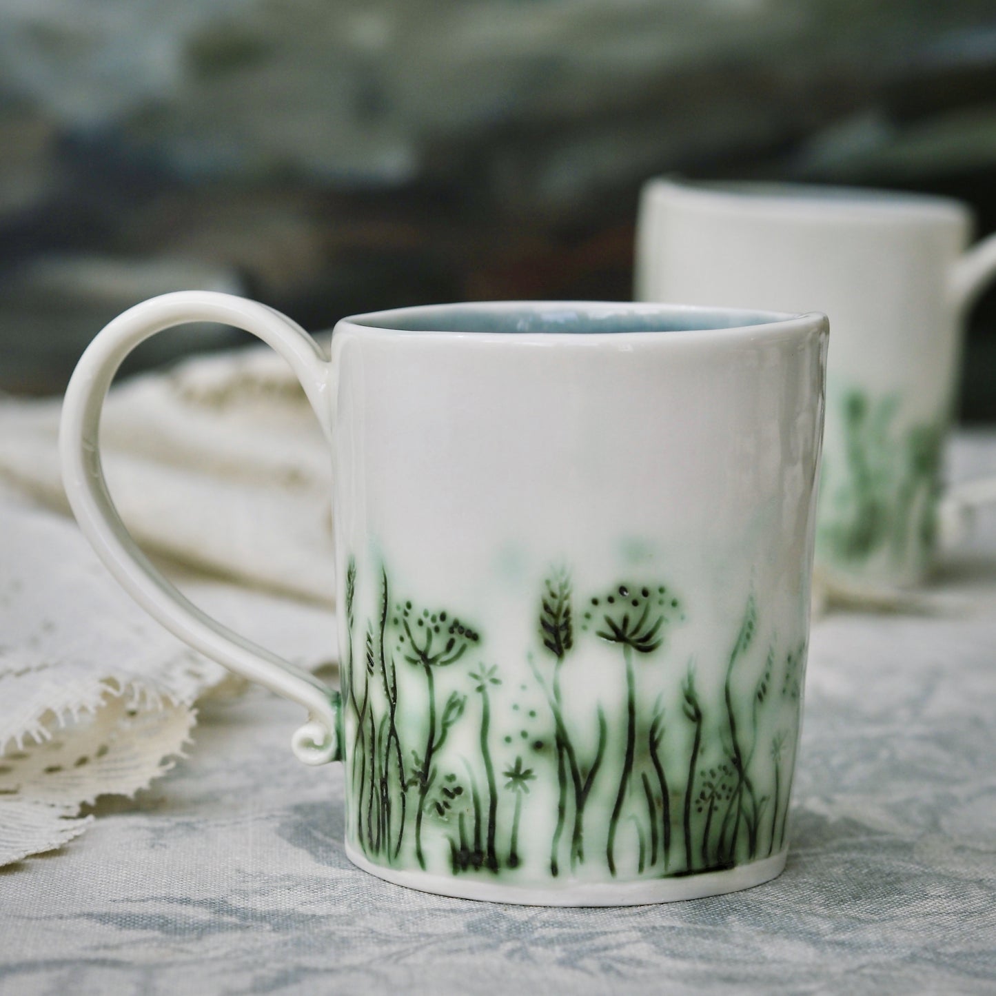 Hand carved wild flower mug