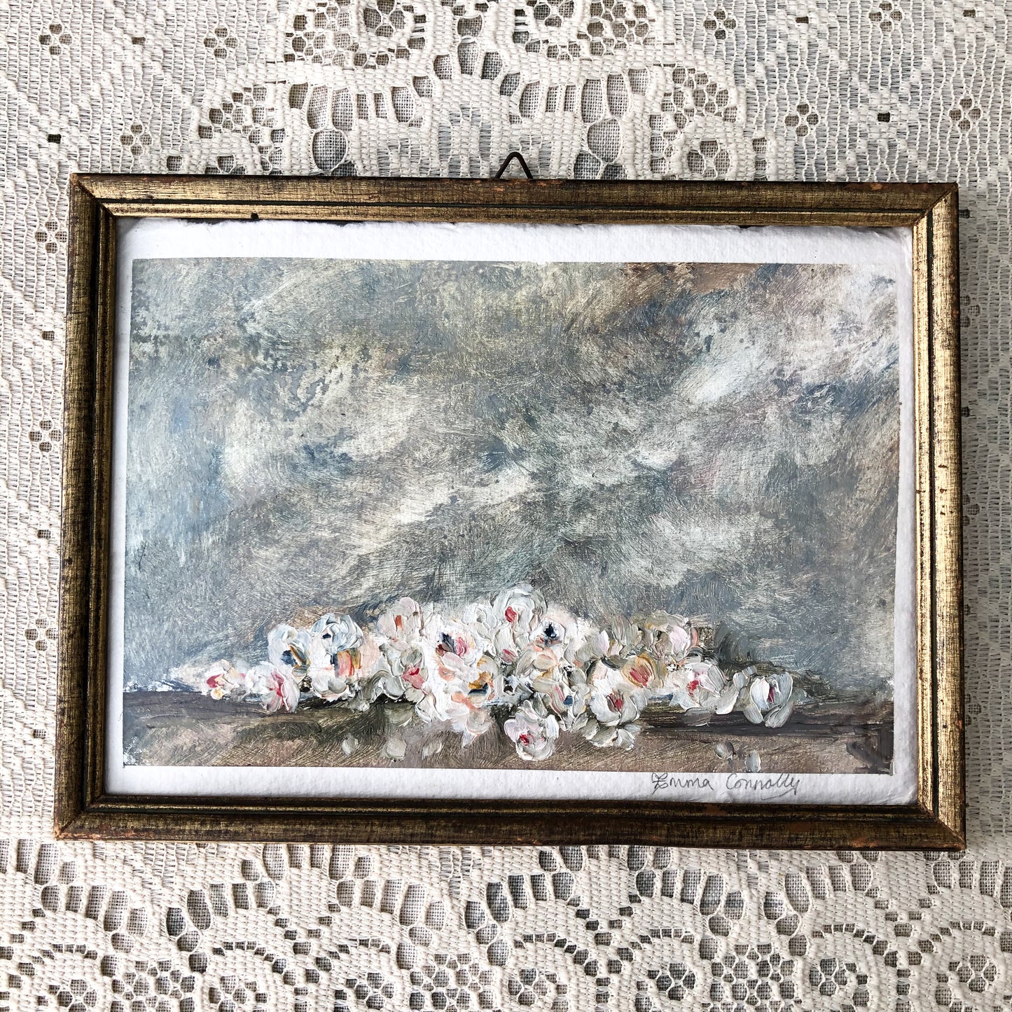 Peonies Oil Painting In Antique Frame