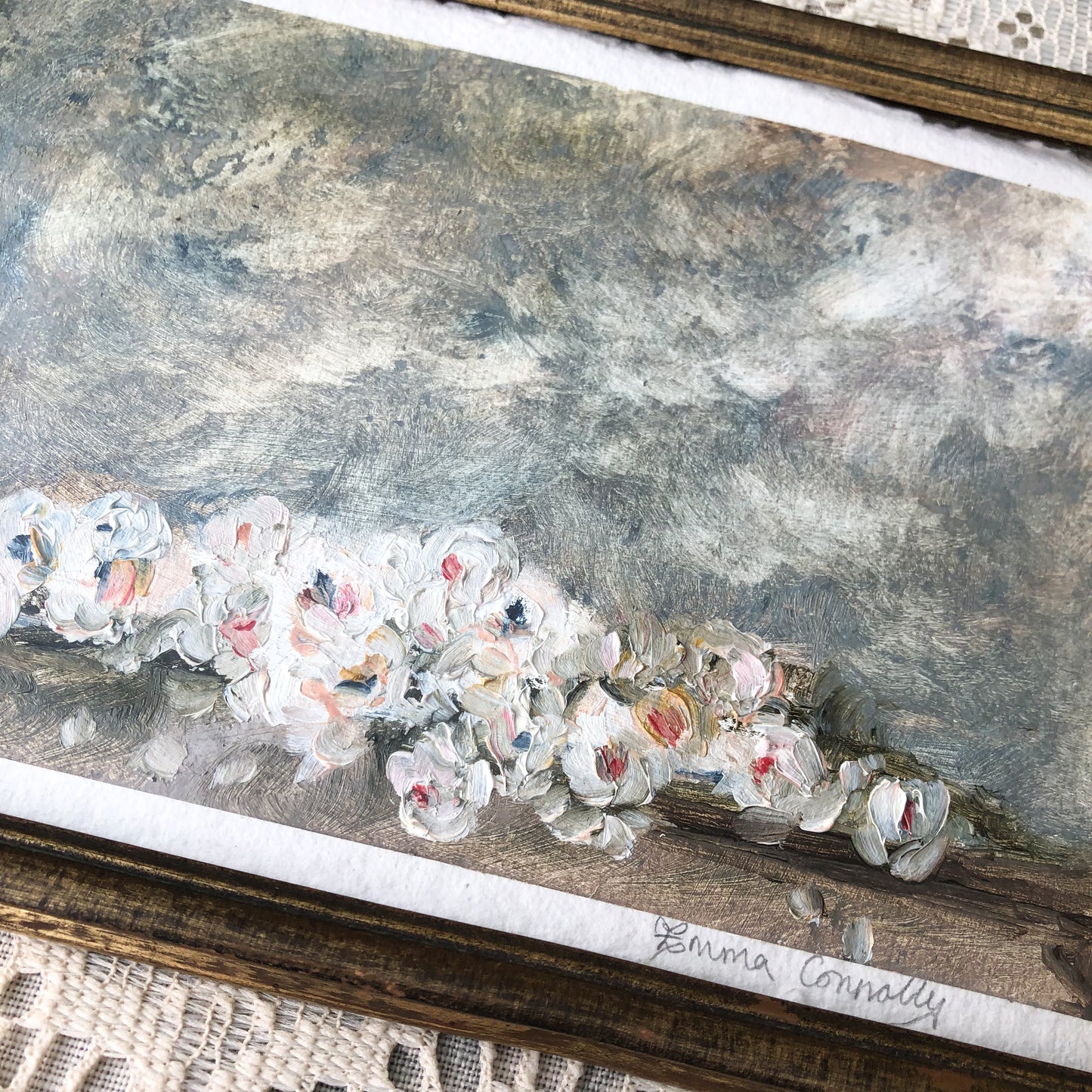 Peonies Oil Painting In Antique Frame